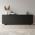 Homeroots 94 Dark Gray Wood Carved Geometric Sideboard With Four Doors 94.00 In. X 30.00 In. X 20.00 In.