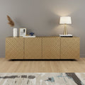 Homeroots 94 Gold Wood Carved Geometric Sideboard With Four Doors 94.00 In. X 30.00 In. X 20.00 In.