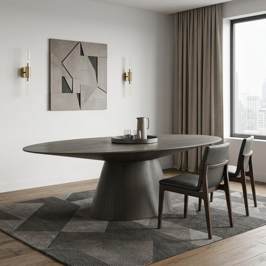 Homeroots 95 Gray Rounded Solid Wood Pedestal Base Dining Table 95.00 In. X 30.00 In. X 43.00 In.