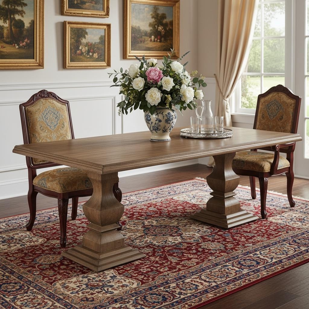 Homeroots 96 Brown Solid Wood Double Pedestal Base Dining Table 96.00 In. X 30.00 In. X 42.00 In.