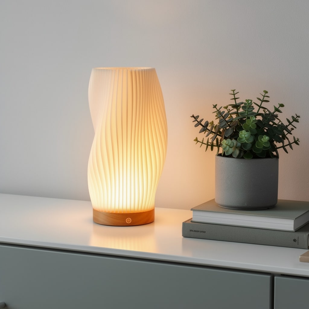 Homeroots 9 Beige And Natural Wavy Geometric Battery Operated Table Lamp 5.12 In. X 9.45 In. X 5.12 In.