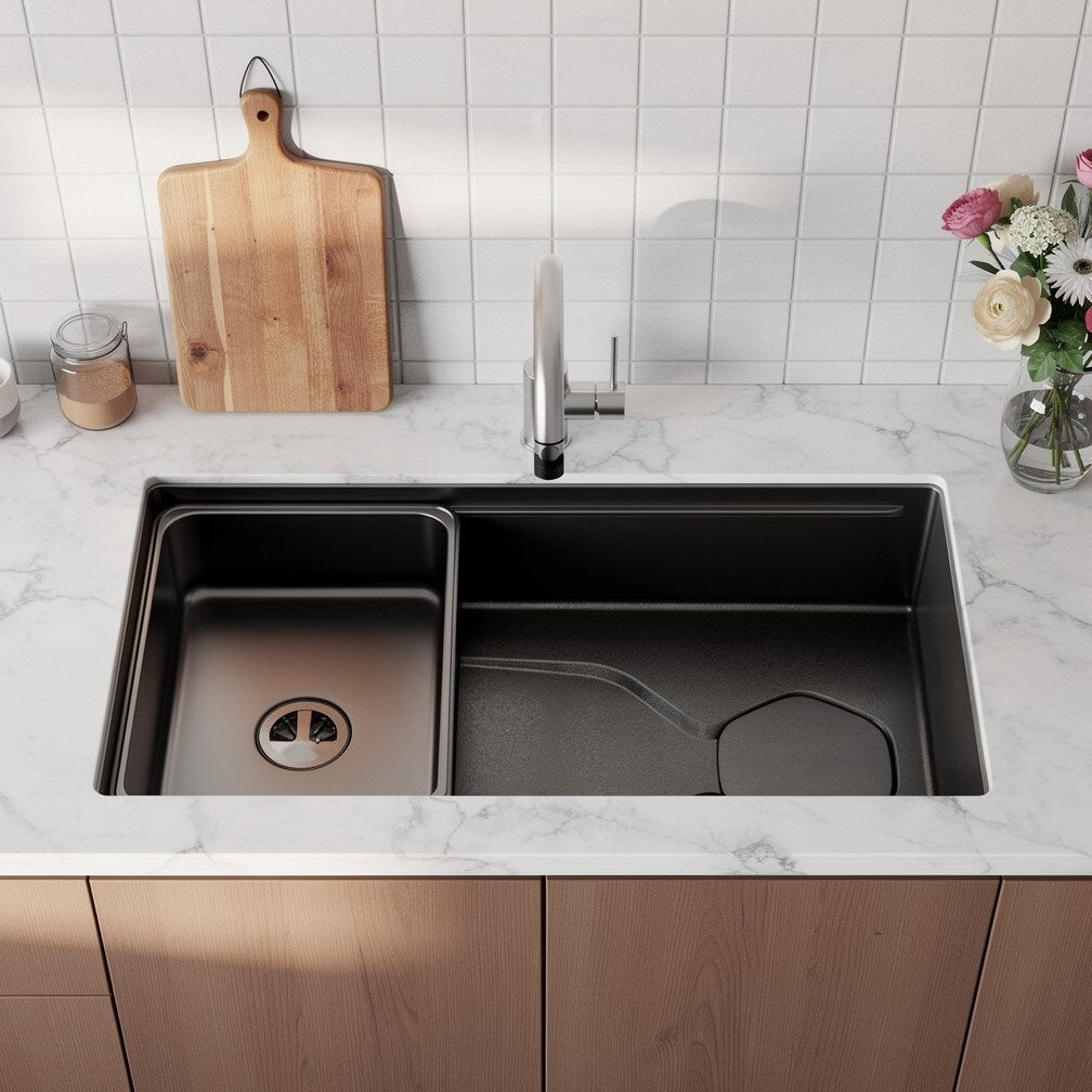 Homeroots 9 X 30 Black Stainless Steel Undermount Kitchen Sink 29.50 In. X 8.80 In. X 17.00 In.