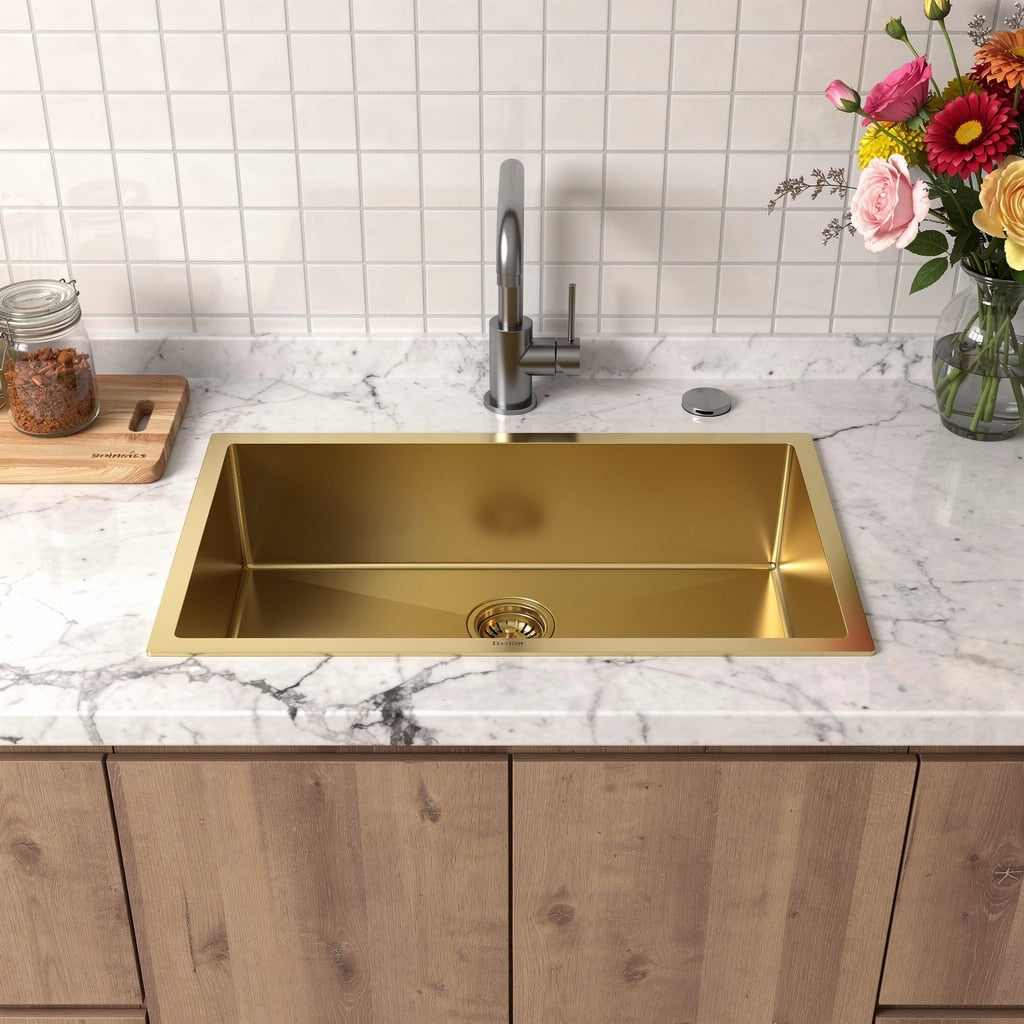 Homeroots 9 X 30 Gold Stainless Steel Undermount Kitchen Sink 30.00 In. X 9.00 In. X 18.00 In.