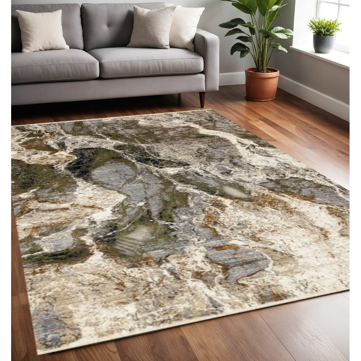 Homeroots Abstract Modern Rectangle Area Rug 5 X 8