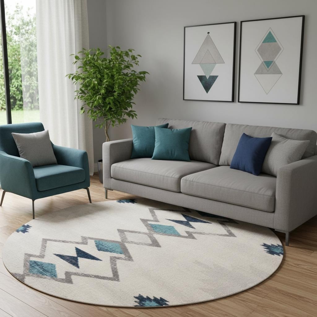 Homeroots Abstract Modern Round Area Rug