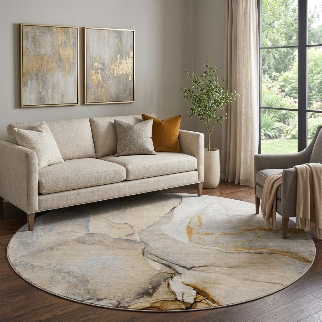 Homeroots Abstract Transitional Round Area Rug
