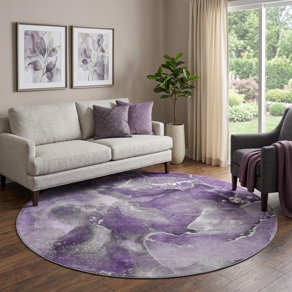 Homeroots Abstract Transitional Round Area Rug