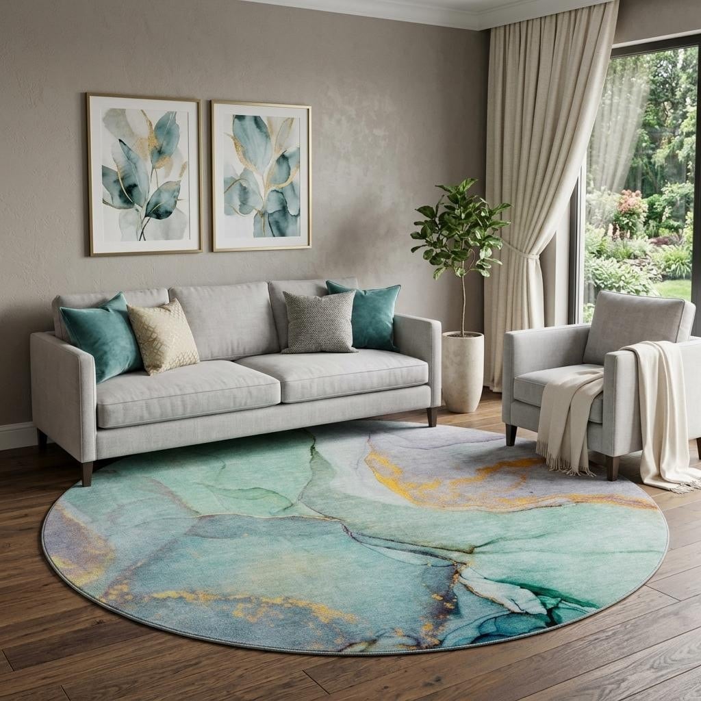 Homeroots Abstract Transitional Round Area Rug