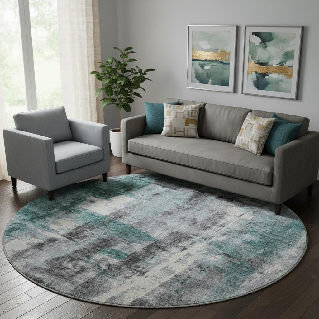 Homeroots Abstract Transitional Round Area Rug 8 Round