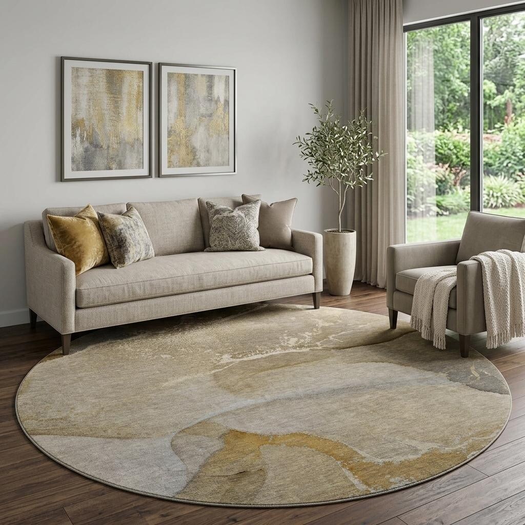 Homeroots Abstract Transitional Round Area Rug