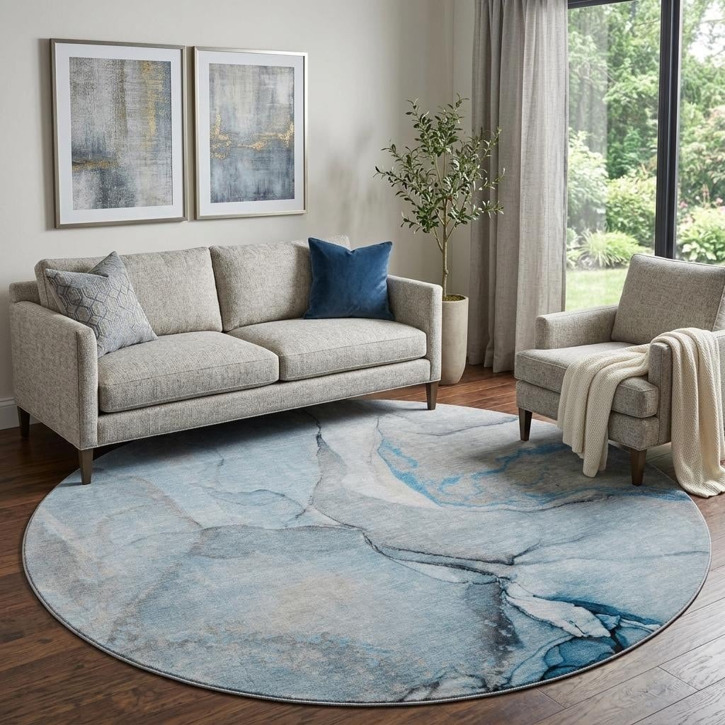 Homeroots Abstract Transitional Round Area Rug