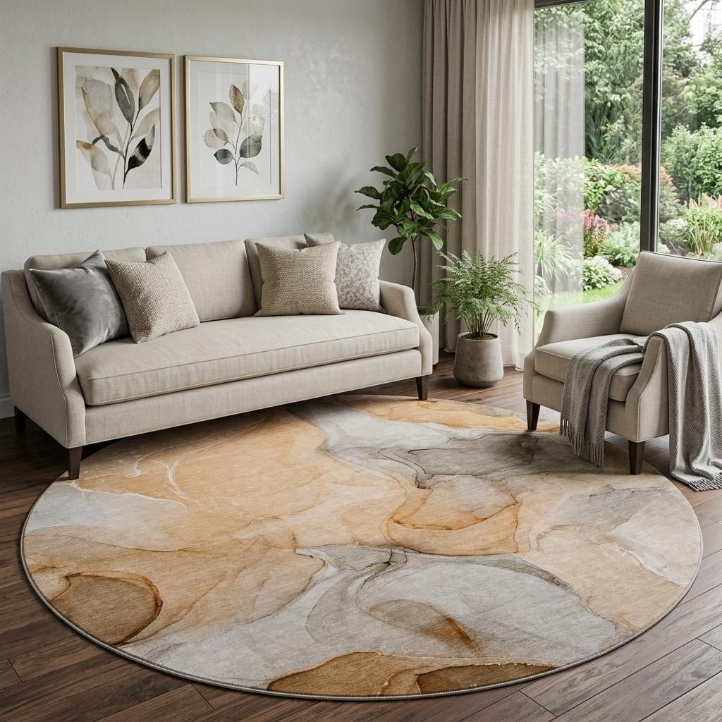 Homeroots Abstract Transitional Round Area Rug