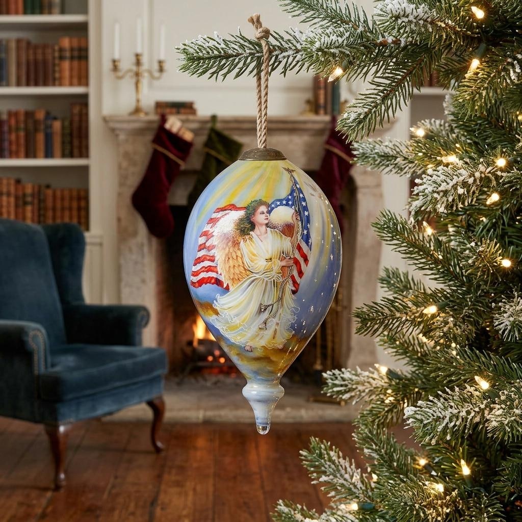 Homeroots American Flag Angel Hand Painted Mouth Blown Glass Ornament