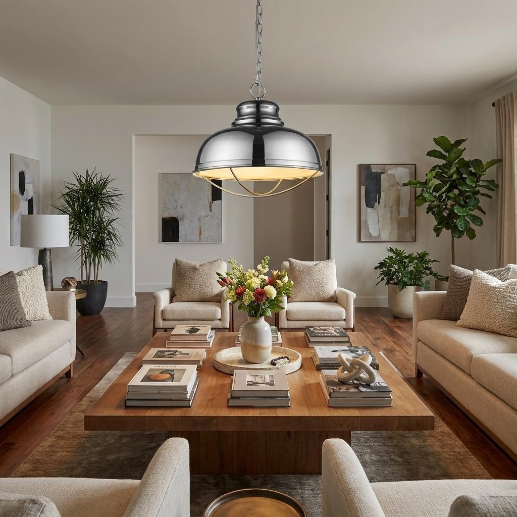 Homeroots Ansen 1 Light Polished Nickel Pendant With Gloss White Interior Shade 16.50 X 15.25 X 16.50