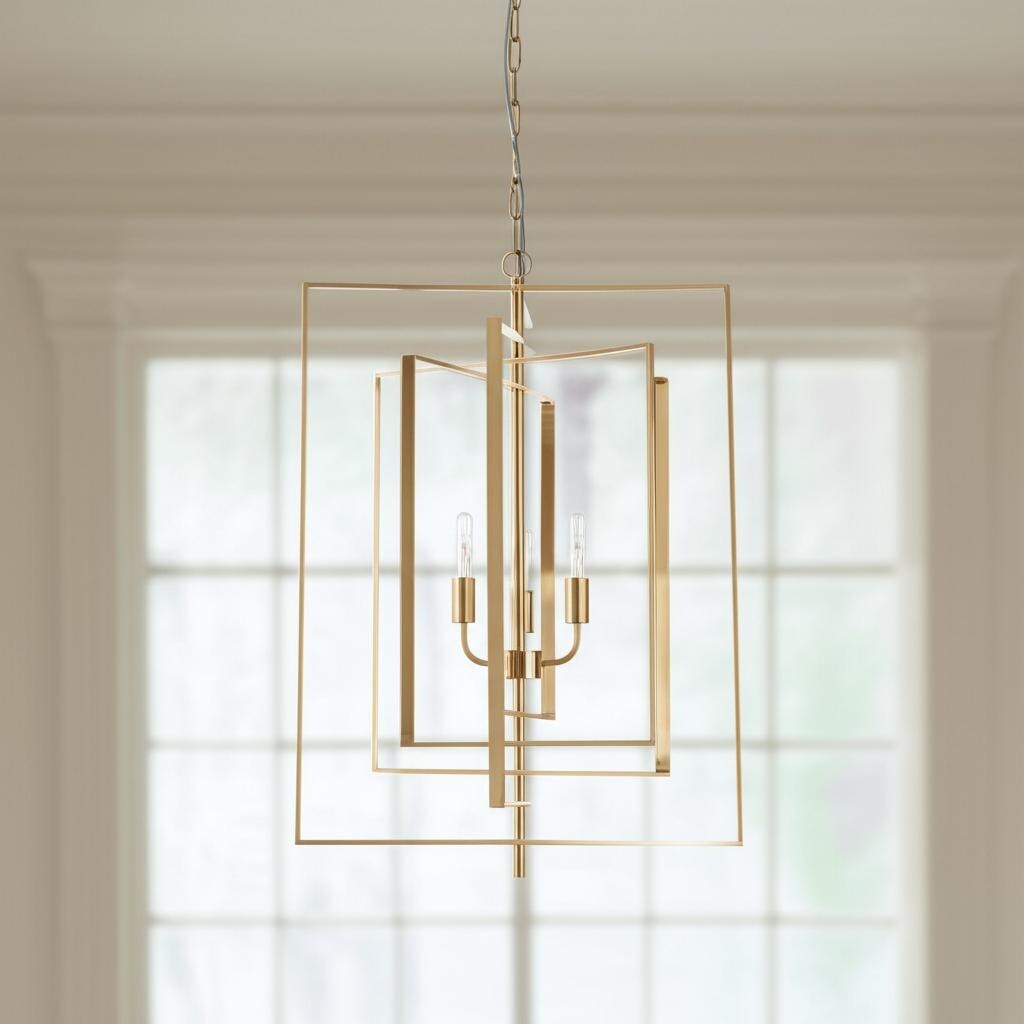 Homeroots Antiqued Gold Geometric Four Light Metal Dimmable Chandelier 23.62 In. X 29.92 In. X 23.62 In.
