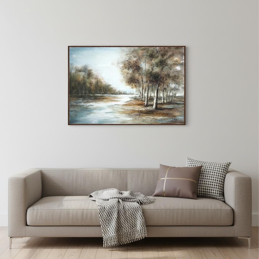 Homeroots Autumn Birch Forest Landscape Textured Gold Floater Frame Wall Art