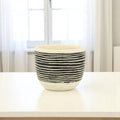 Homeroots Black And White Ceramic 39 Ounce Striped Round Distressed Pot Planter 5.75 In. X 4.75 In. X 5.75 In.