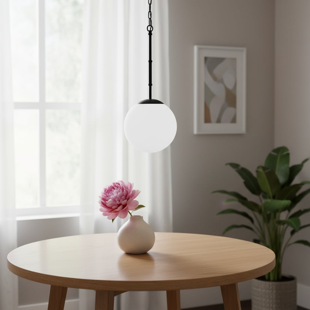Homeroots Black And White Single Metal Dimmable Ceiling Light With White Shades 12.00 X 54.00 X 12.00