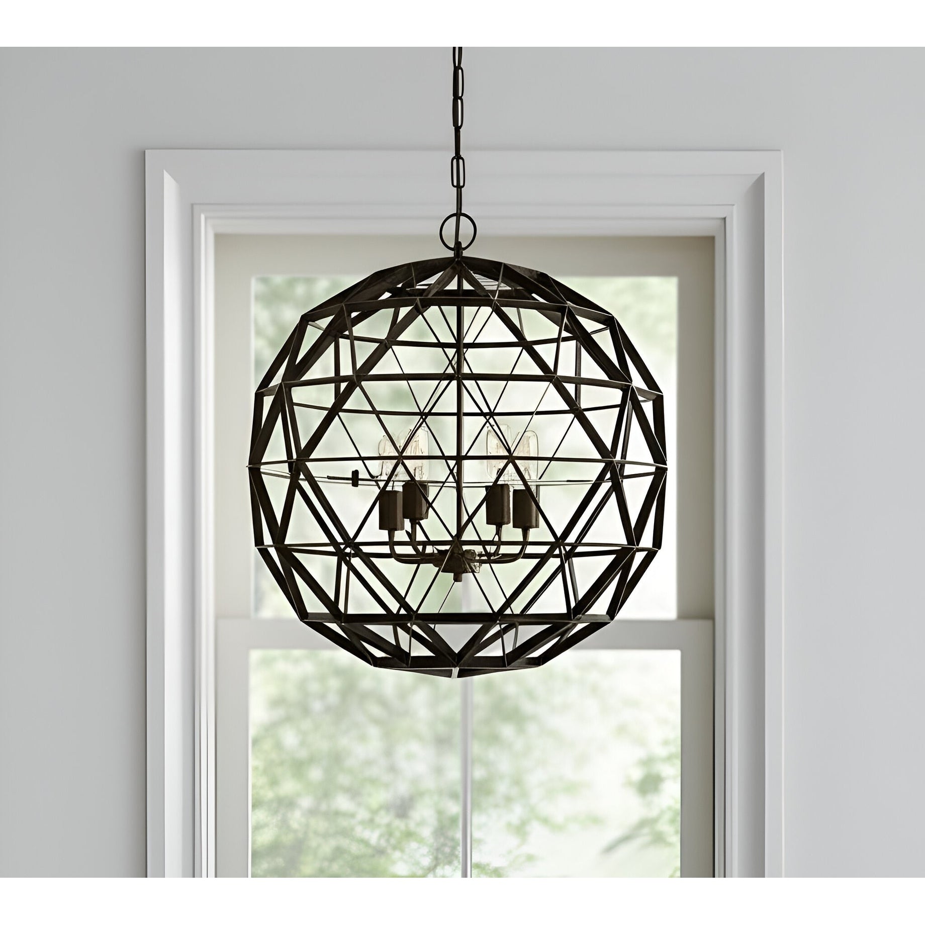 Homeroots Black Caged Four Light Metal Dimmable Chandelier 22.50 In. X 22.50 In. X 22.50 In.