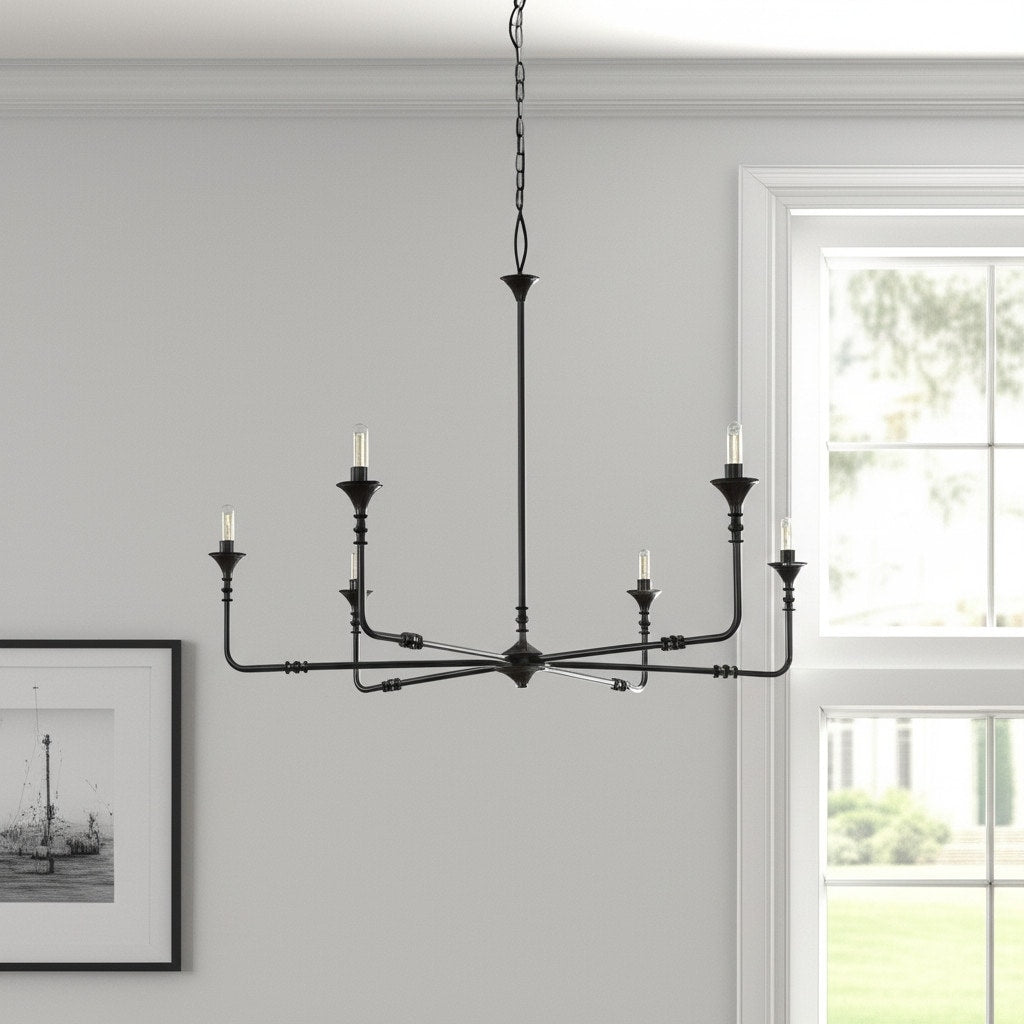 Homeroots Black Candle Style Six Light Metal Dimmable Chandelier 47.25 In. X 59.05 In. X 47.25 In.
