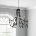 Homeroots Black Candle Style Six Light Metal And Beads Dimmable Chandelier 33.27 In. X 96.85 In. X 37.80 In.