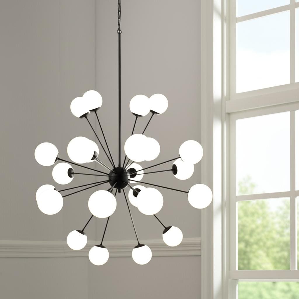 Homeroots Black Eleven Light Frosted Metal And Glass Dimmable Chandelier With White Shades 48.82 In. X 48.82 In. X 48.82 In.