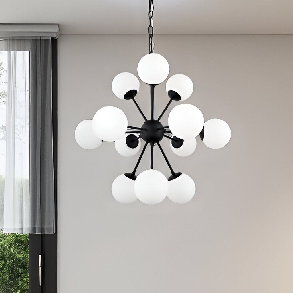 Homeroots Black Sputnik Multi Light Frosted Metal And Glass Dimmable Chandelier With White Shades