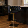 Homeroots Black And Gold Velvet And Steel Low Back Adjustable Height Swivel Bar Chair