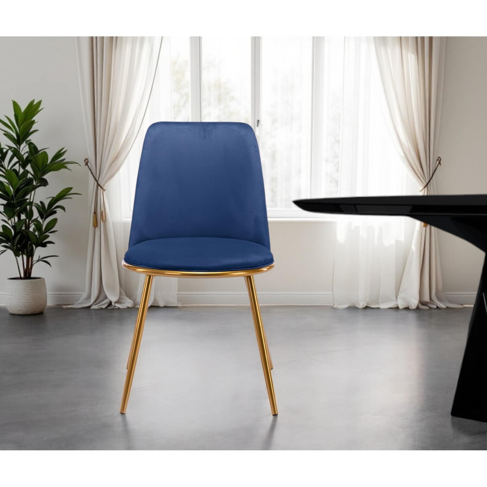 Homeroots Blue And Gold Upholstered Velvet Dining Side Chair 18.50 In. X 33.66 In. X 17.91 In.