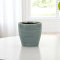 Homeroots Blue Ceramic 22 Ounce Striped Round Distressed Pot Planter 4.25 In. X 4.25 In. X 4.25 In.