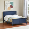 Homeroots Blue And Walnut Reversible Inlaid Panels Solid Wood Full Bed Frame