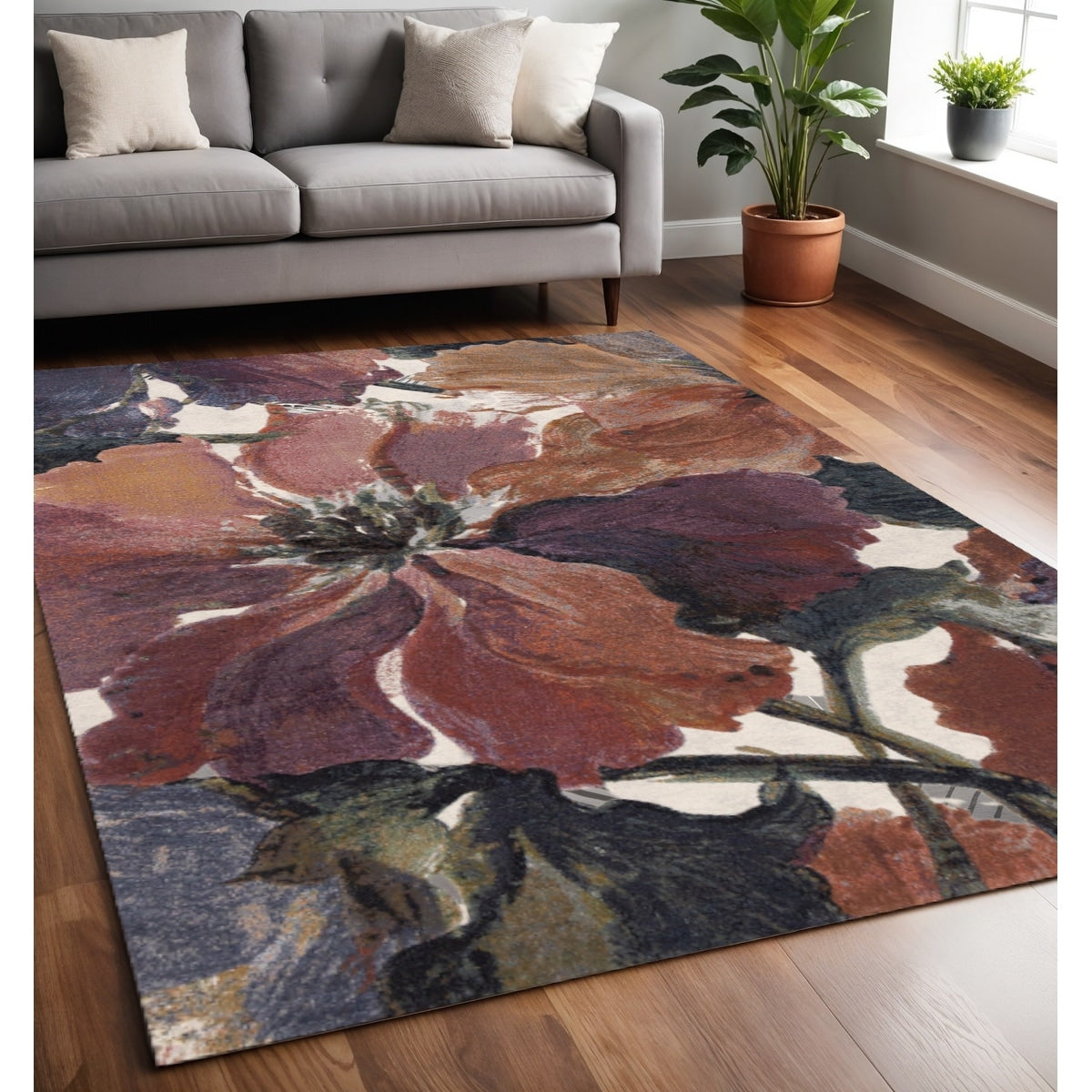 Homeroots Botanical Leaves Modern Rectangle Area Rug 5 X 8