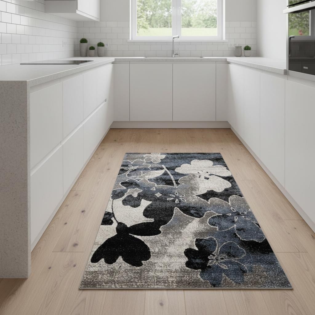 Homeroots Botanical Leaves Modern Runner Area Rug 2 X 8