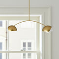 Homeroots Brass Two Light Metal Dimmable Chandelier With White Shades 9.45 In. X 9.75 In. X 41.73 In.