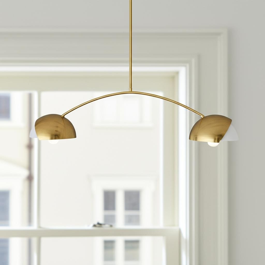 Homeroots Brass Two Light Metal Dimmable Chandelier With White Shades 9.45 In. X 9.75 In. X 41.73 In.