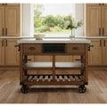 Homeroots Brown And Silver 48 Rolling Kitchen Cart With Storage 48.00 In. X 36.00 In. X 26.00 In.