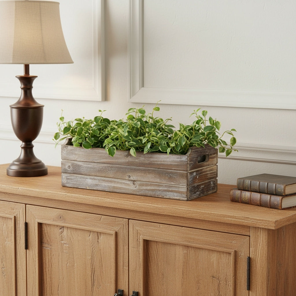 Homeroots Brown Wood 200 Ounce Rectangular Distressed Planter Box 14.25 In. X 4.50 In. X 5.25 In.