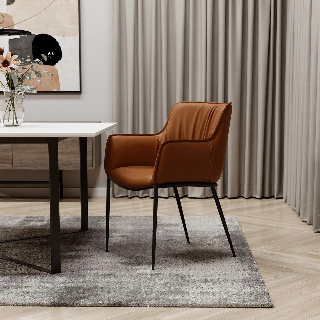 Homeroots Brown And Black Faux Leather And Steel Dining Arm Chair 24.00 In. X 34.00 In. X 25.00 In.