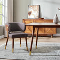 Homeroots Brown And Walnut Upholstered Faux Leather Curved Back Dining Arm Chair 21.30 In. X 28.00 In. X 20.50 In.