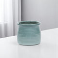Homeroots Celadon Ceramic 51 Ounce Striped Round Distressed Pot Planter 6.25 In. X 5.50 In. X 6.25 In.