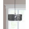 Homeroots Charcoal Black And White Drum Metal Dimmable Chandelier With Black Shades 26.00 In. X 15.00 In. X 26.00 In.