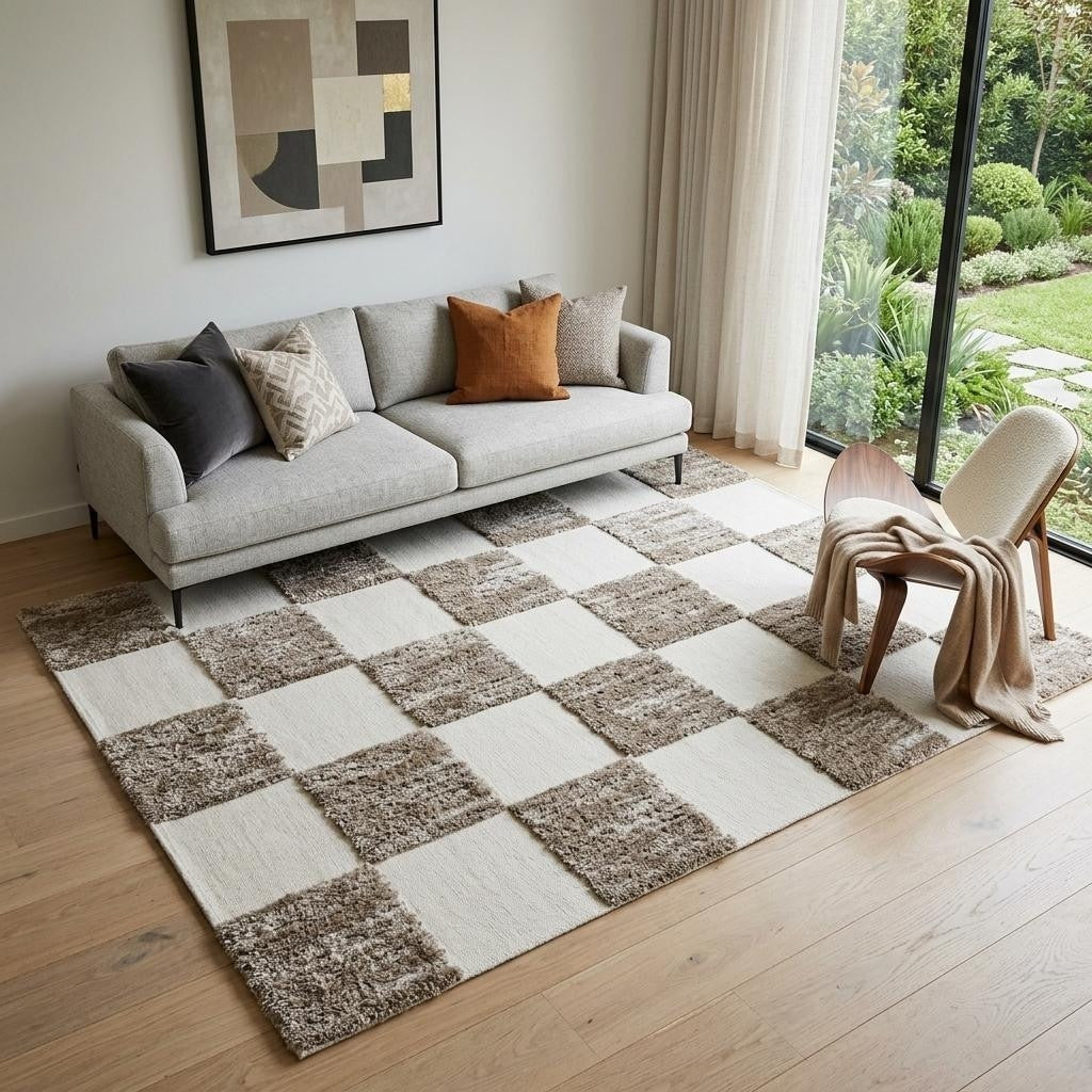 Homeroots Checkered Modern Rectangle Area Rug 5 X 8