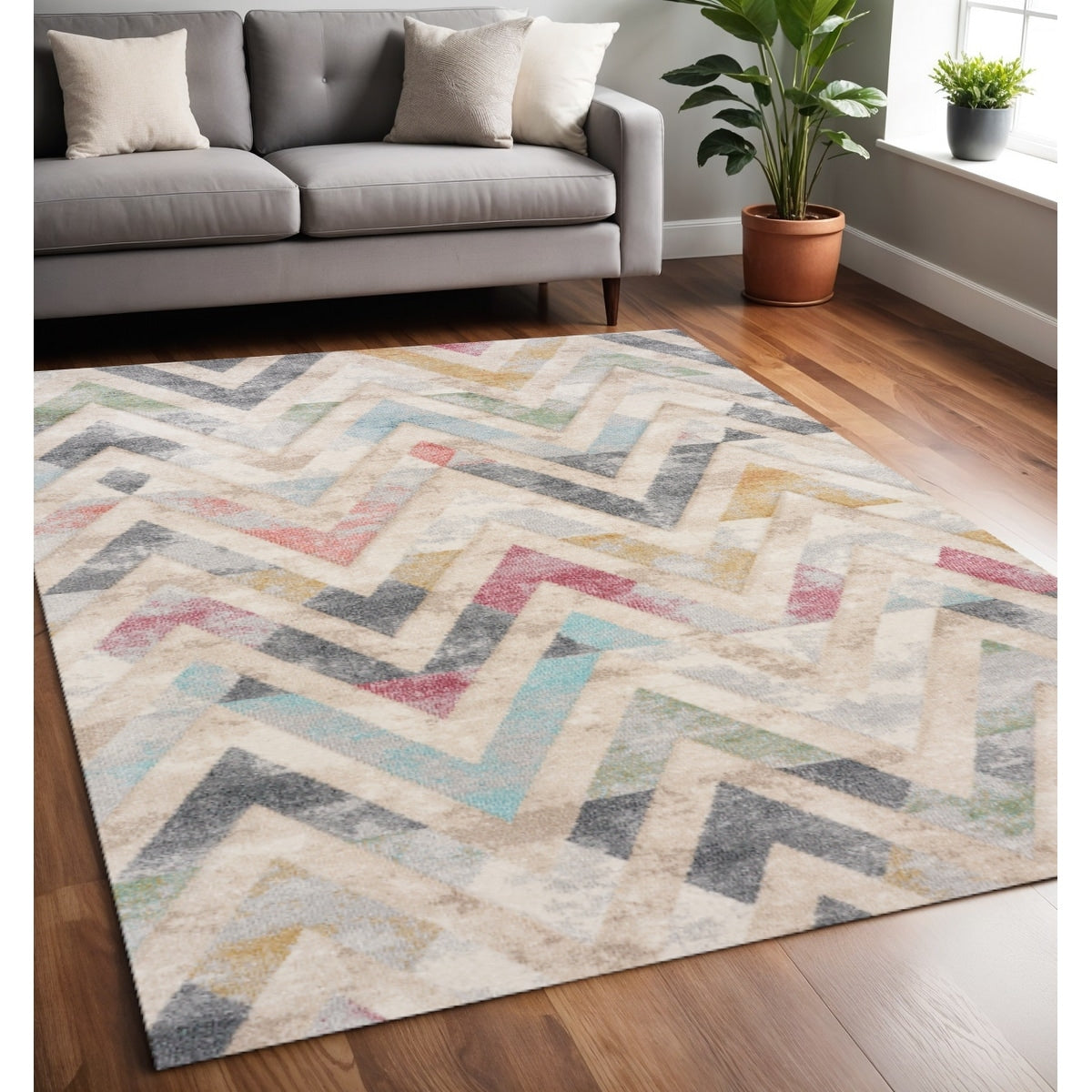 Homeroots Chevron Modern Rectangle Area Rug 5 X 8