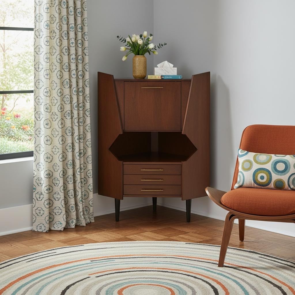 Homeroots Cosmo Brown And Black Corner Bar Cabinet