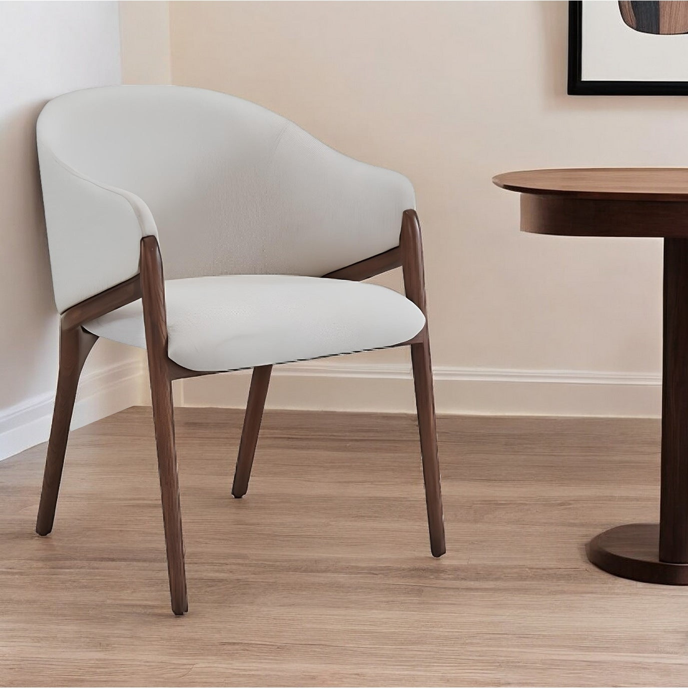 Homeroots Cream And Brown Upholstered Fabric Wing Back Dining Arm Chair 22.00 In. X 31.00 In. X 22.00 In.