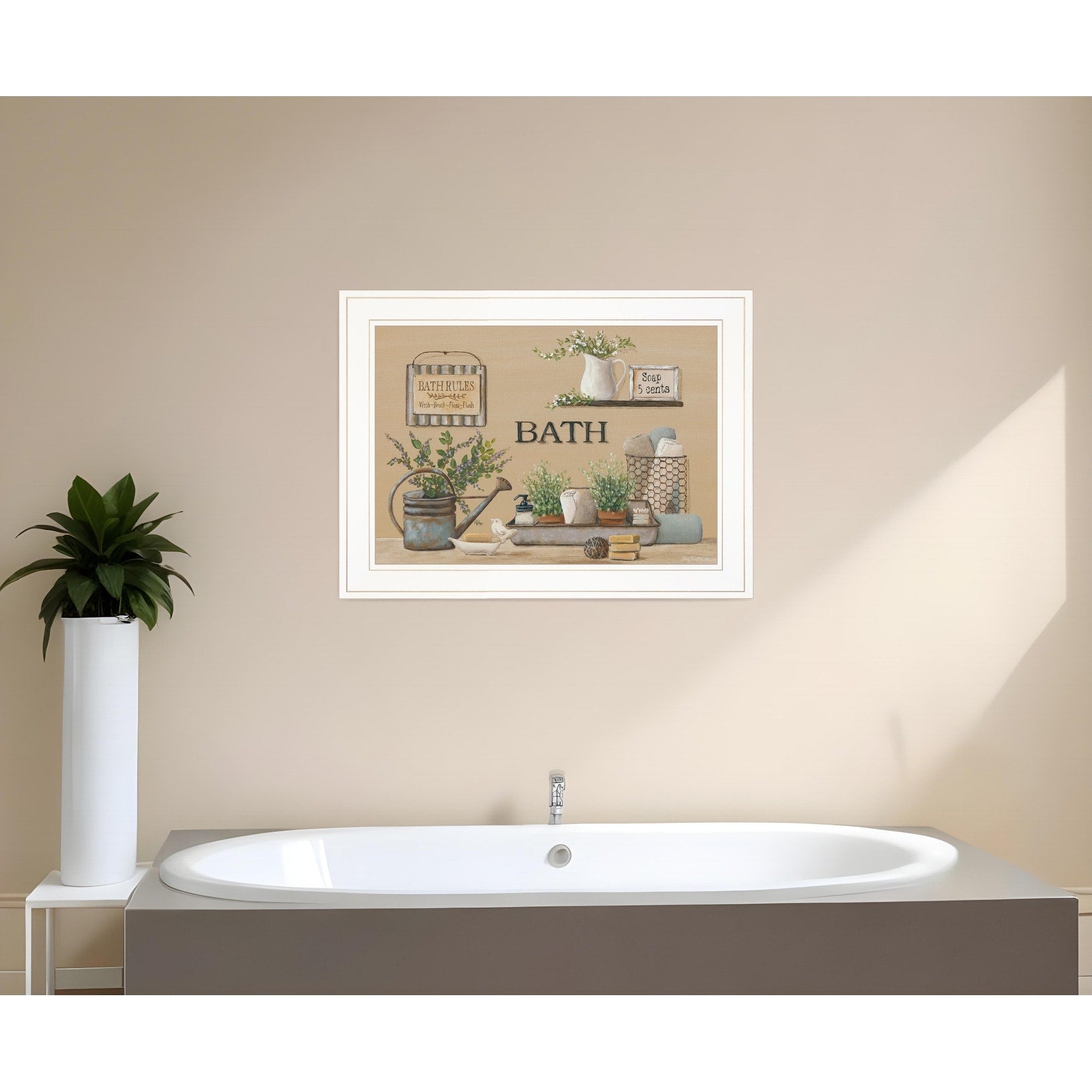 Homeroots Farmhouse Bath White Framed Print Bathroom Wall Art