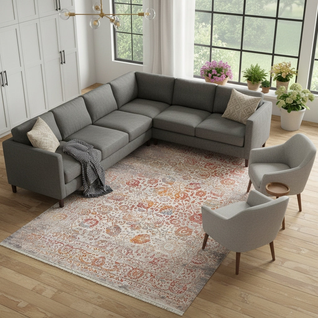 Homeroots Floral Contemporary Rectangle Area Rug 5 X 8