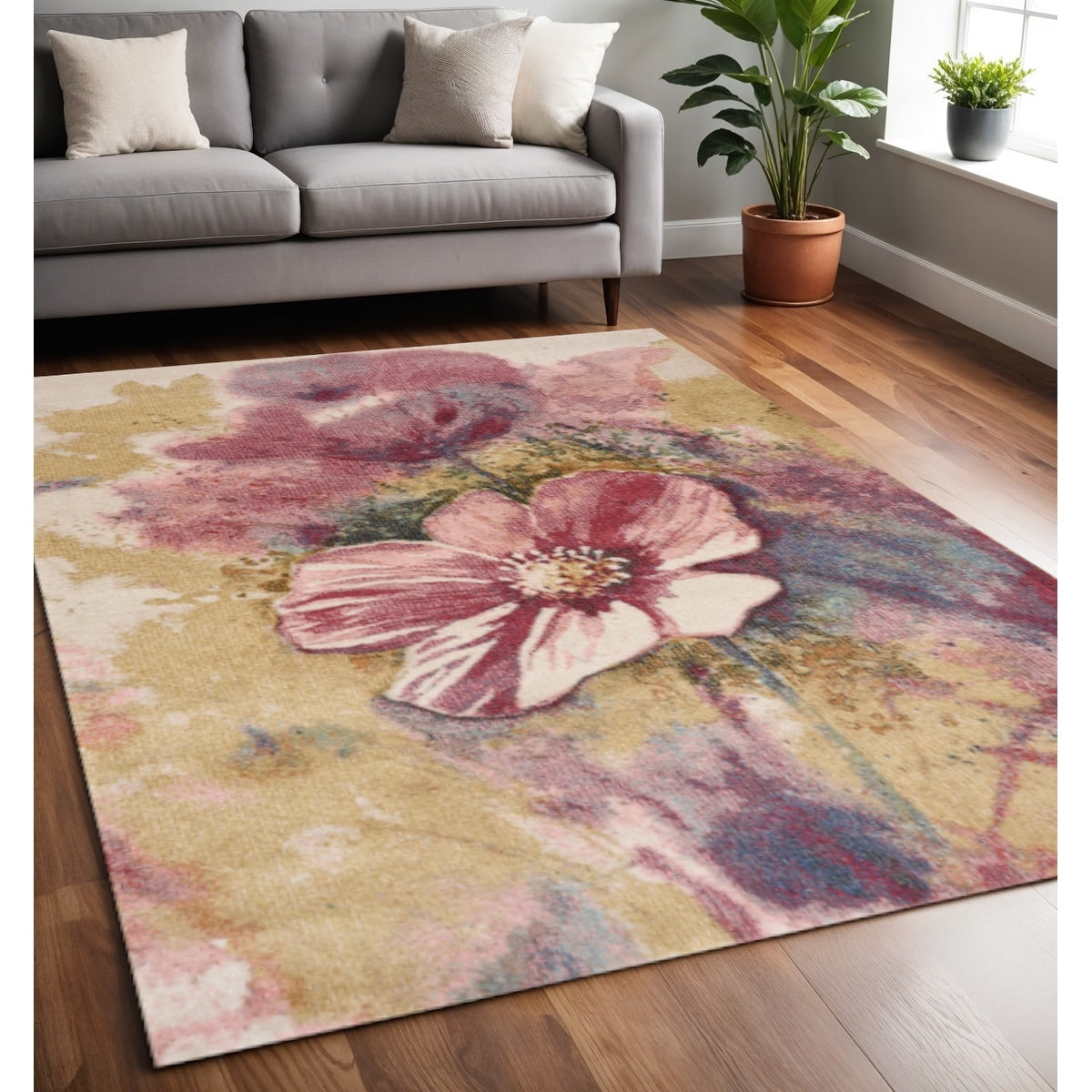 Homeroots Floral Modern Rectangle Area Rug 5 X 8