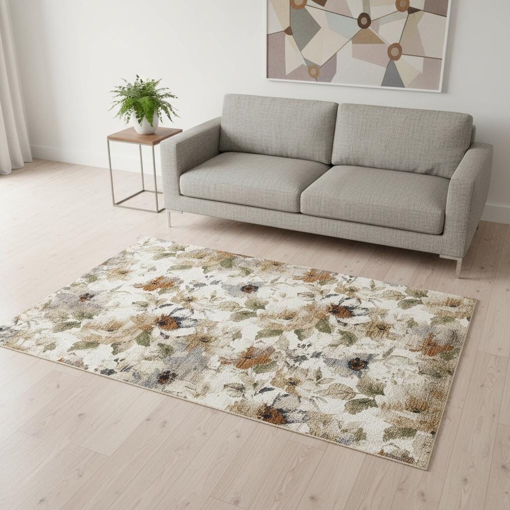 Homeroots Floral Modern Rectangle Area Rug 5 X 8