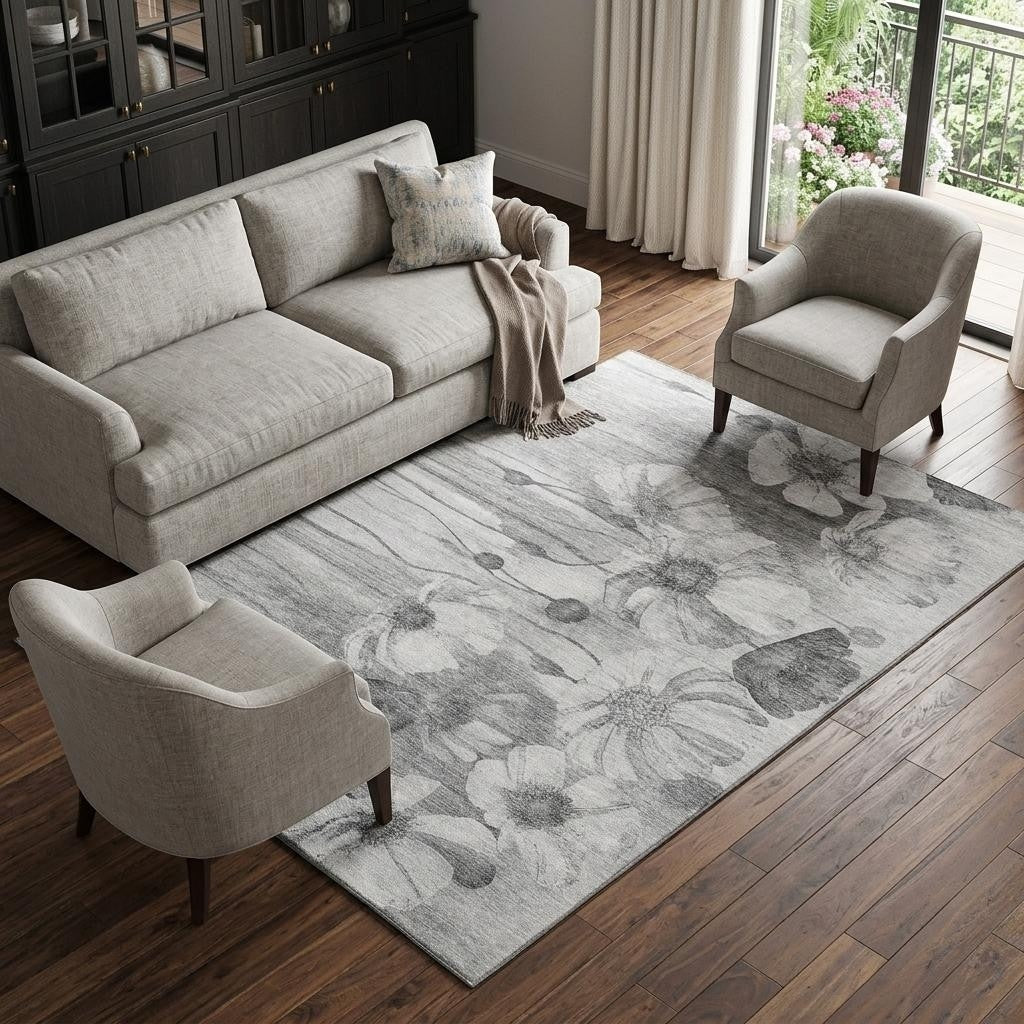 Homeroots Floral Transitional Rectangle Area Rug